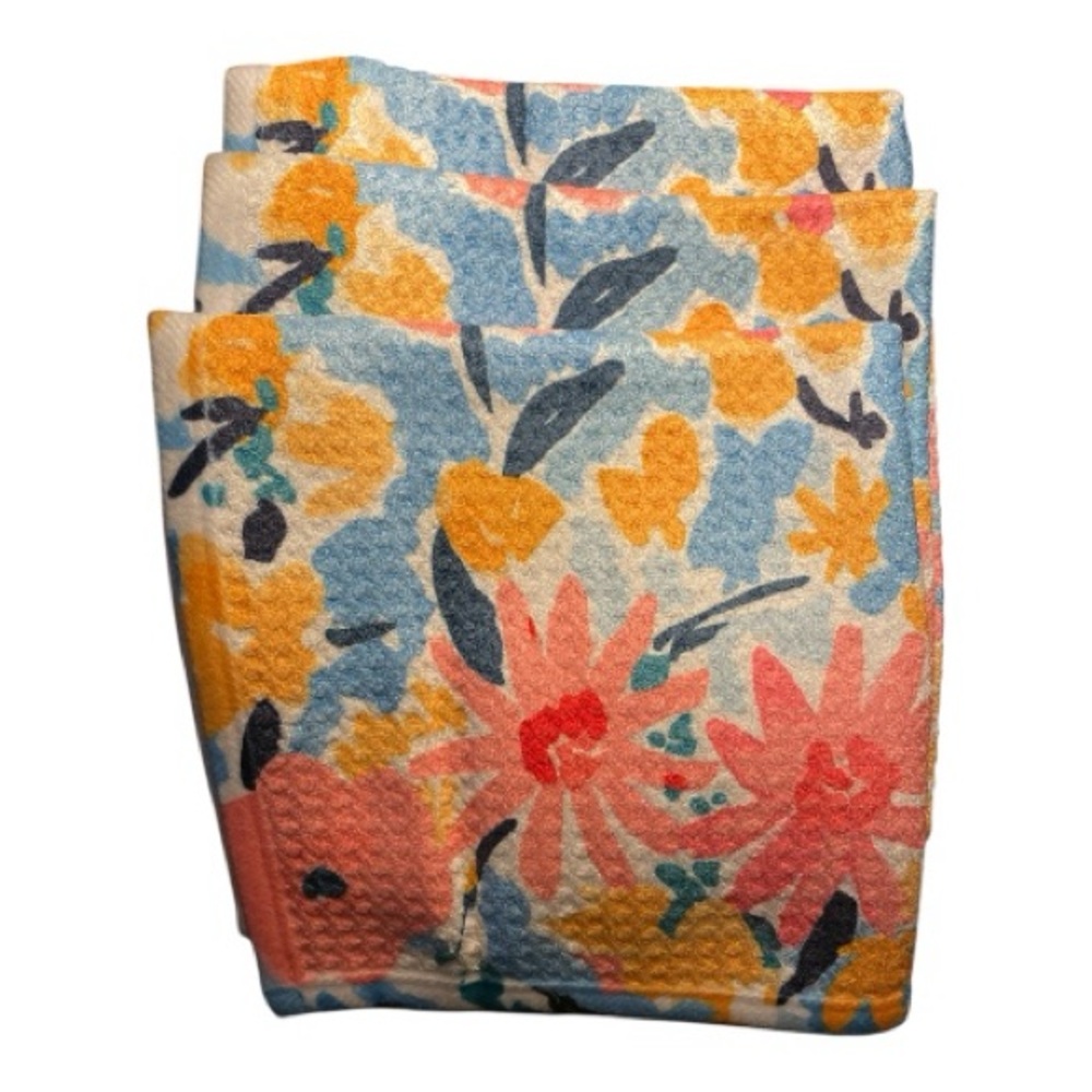 Modern Style Premium Bright Floral Dishcloth Set of 3 12x12
